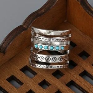 UNISEX NEW SIZE 10 TURQUOISE 5 STRAND WIDE BAND 925SILVER  RING